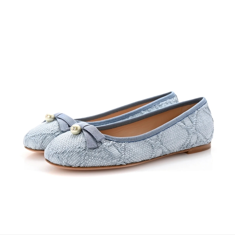 $980 Christian Dior Pastel Blue Cannage Raffia Ballet Flats EU 40.5 US 10.5 New